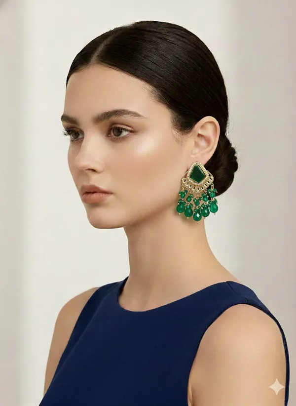 Gleaming_Green_Colour_Drop_Kundan_Earrings