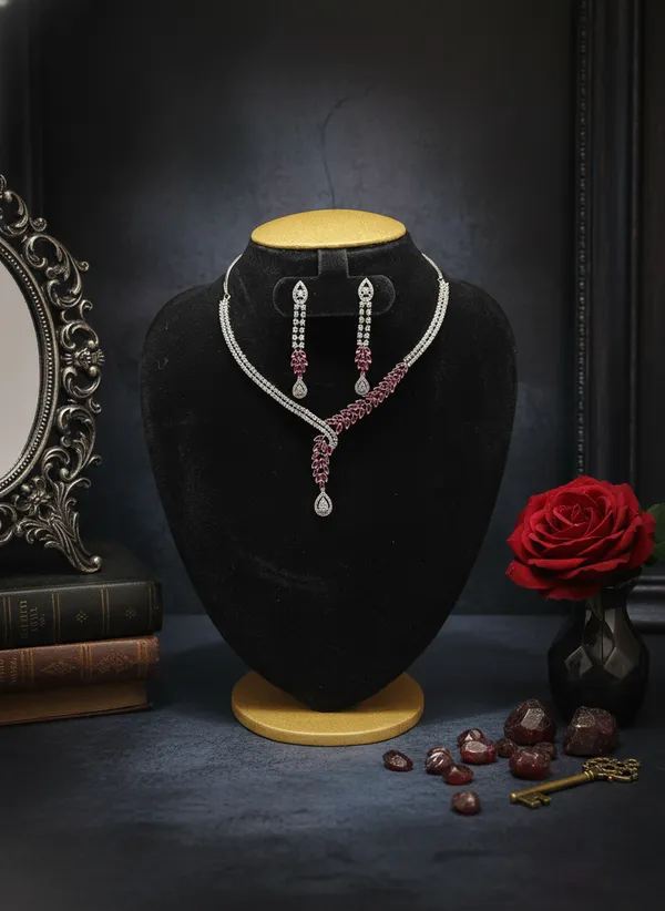 Red_Leaf_And_White_American_Diamonds_Accented_Necklace_Set