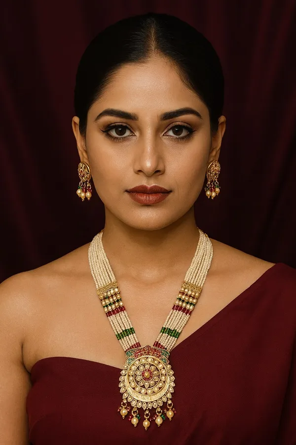 Gold-Plated_White_Kundan_&_Pearl_Studded_And_Beaded_Multi-Strand_Long_Necklace_Set