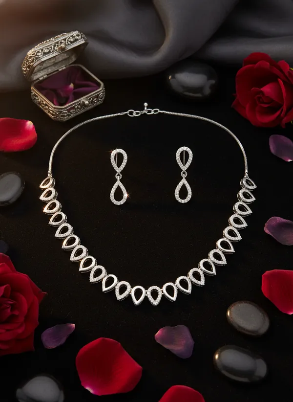 Lotus_Petal_Rhodium_Zerconia_Studd_Necklace_Set