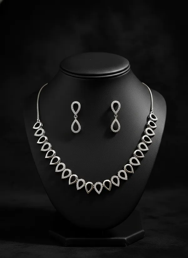 Lotus_Petal_Rhodium_Zerconia_Studd_Necklace_Set