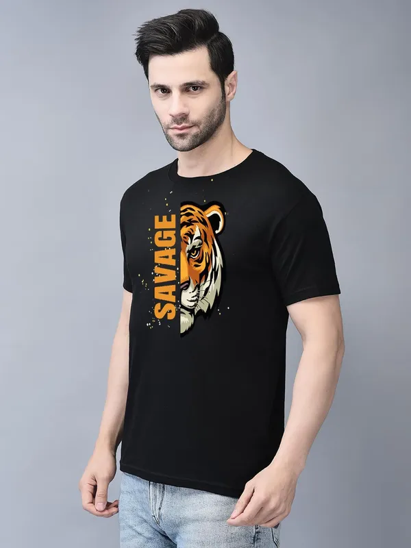Black_Cotton_Printed_Crew_Neck_Half_Sleeve_T-Shirt_For_Men
