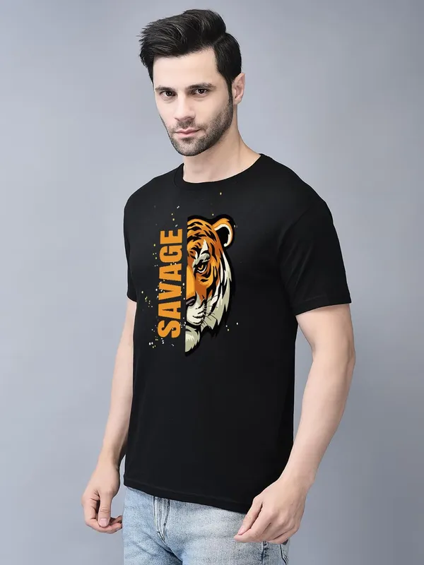 Black_Cotton_Printed_Crew_Neck_Half_Sleeve_T-Shirt_For_Men