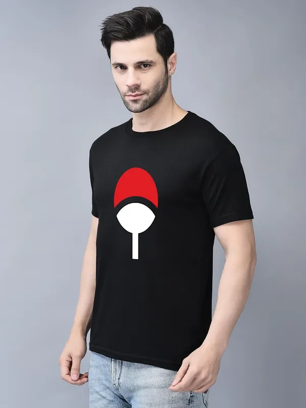Black_Cotton_Printed_Crew_Neck_Half_Sleeve_T-Shirt_For_Men