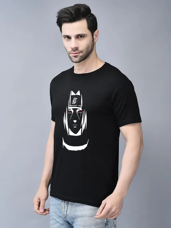 Black_Cotton_Printed_Crew_Neck_Half_Sleeve_T-Shirt_For_Men