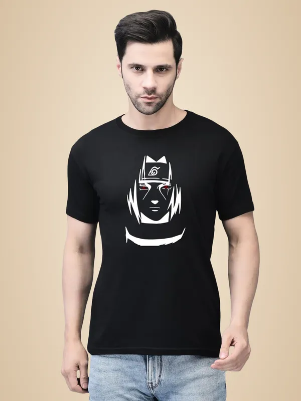 Black_Cotton_Printed_Crew_Neck_Half_Sleeve_T-Shirt_For_Men