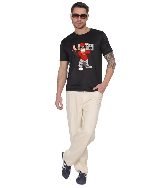 Black_Cotton_Printed_Crew_Neck_Half_Sleeve_T-Shirt_For_Men