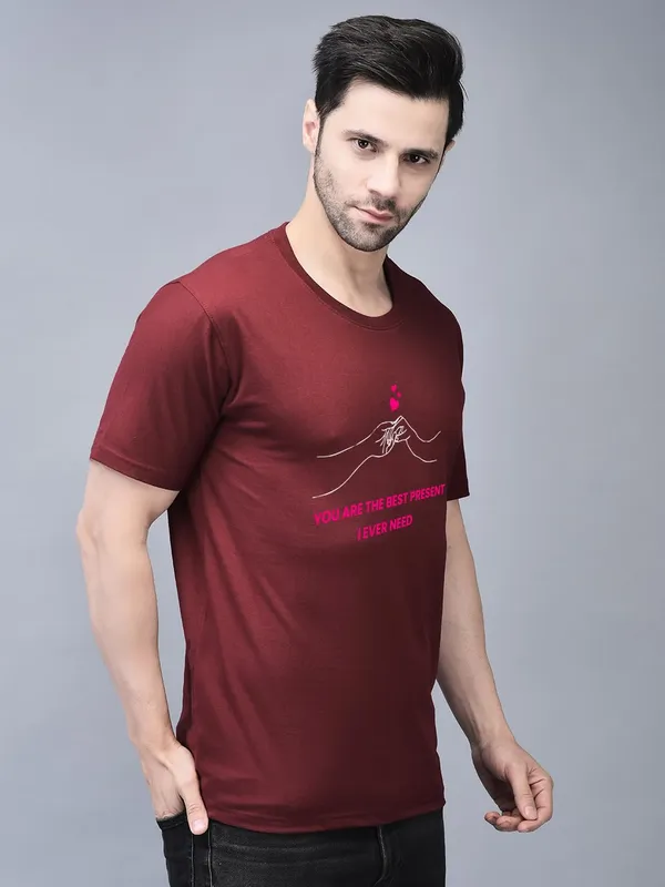 Red_Cotton_Printed_Crew_Neck_Half_Sleeve_T-Shirt_For_Men
