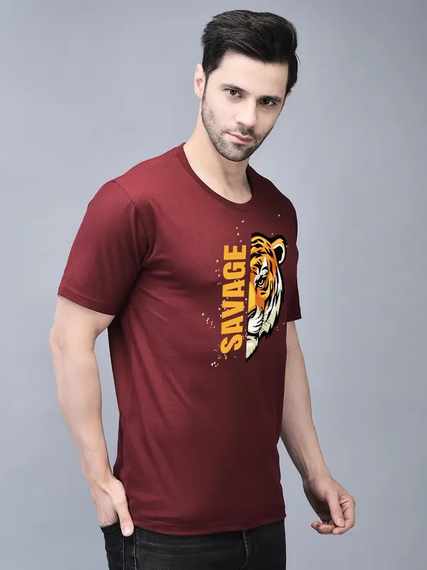 Red_Cotton_Printed_Crew_Neck_Half_Sleeve_T-Shirt_For_Men