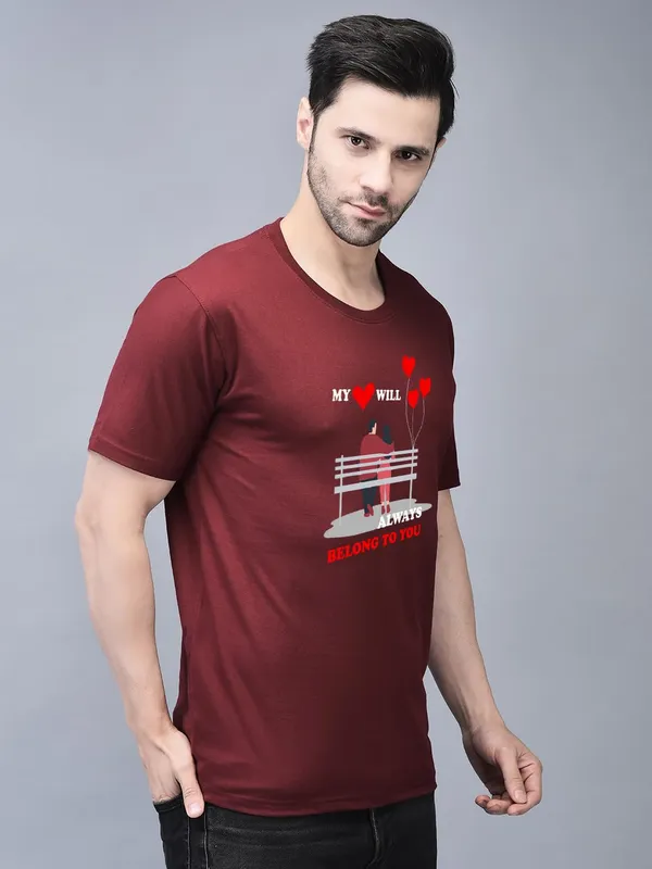 Maroon_Cotton_Printed_Crew_Neck_Half_Sleeve_T-Shirt_For_Men