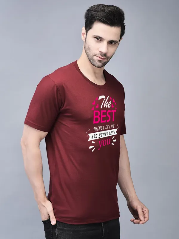 Maroon_Cotton_Printed_Crew_Neck_Half_Sleeve_T-Shirt_For_Men