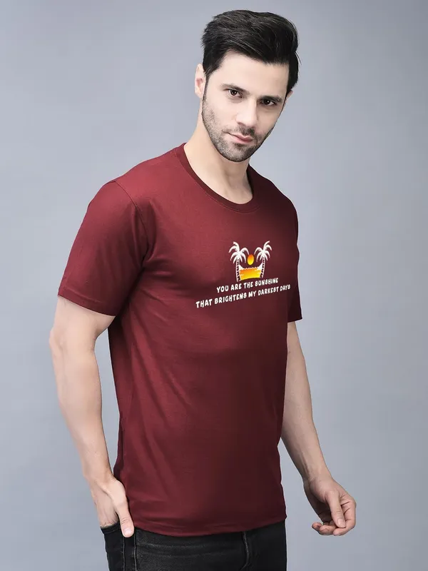 Red_Cotton_Printed_Crew_Neck_Half_Sleeve_T-Shirt_For_Men