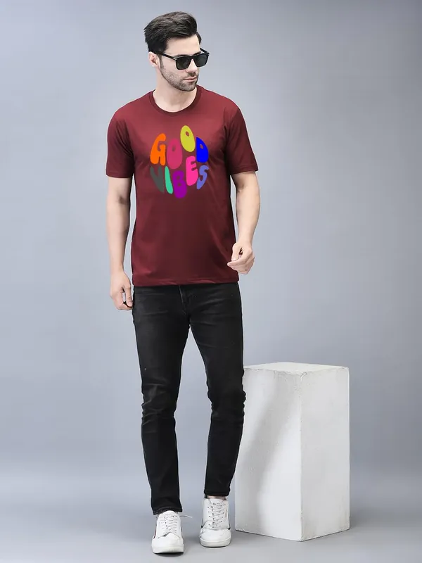 Red_Cotton_Printed_Crew_Neck_Half_Sleeve_T-Shirt_For_Men
