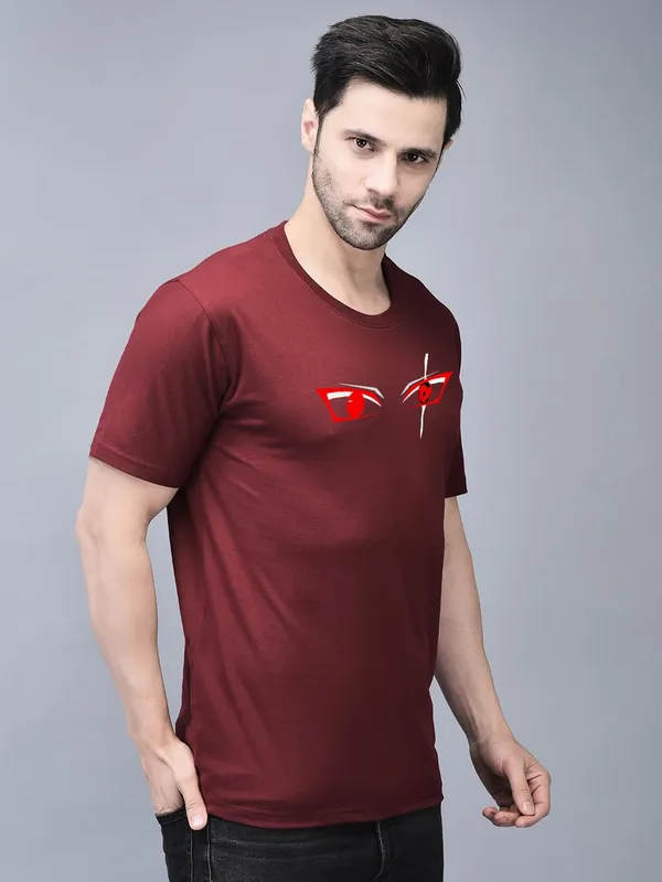 Maroon_Cotton_Printed_Crew_Neck_Half_Sleeve_T-Shirt_For_Men