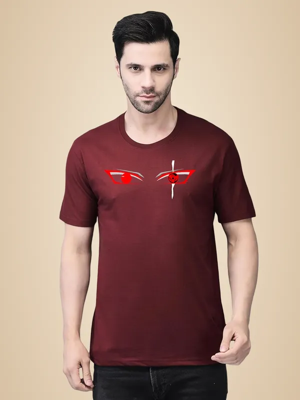 Maroon_Cotton_Printed_Crew_Neck_Half_Sleeve_T-Shirt_For_Men