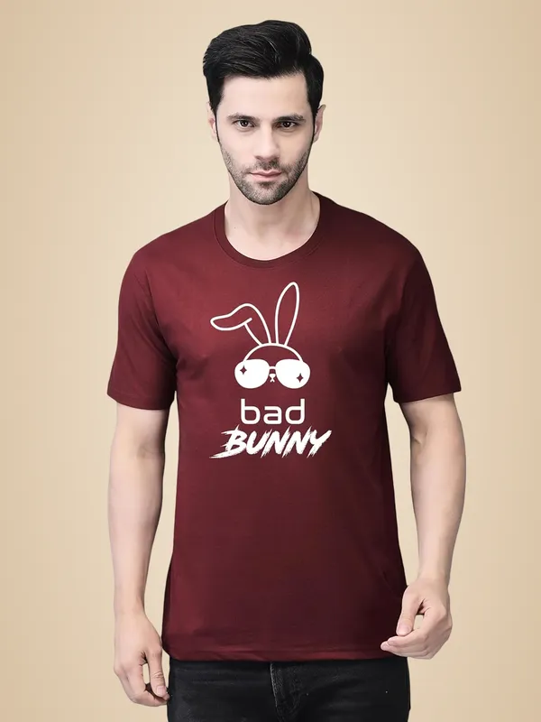 Red_Cotton_Printed_Crew_Neck_Half_Sleeve_T-Shirt_For_Men