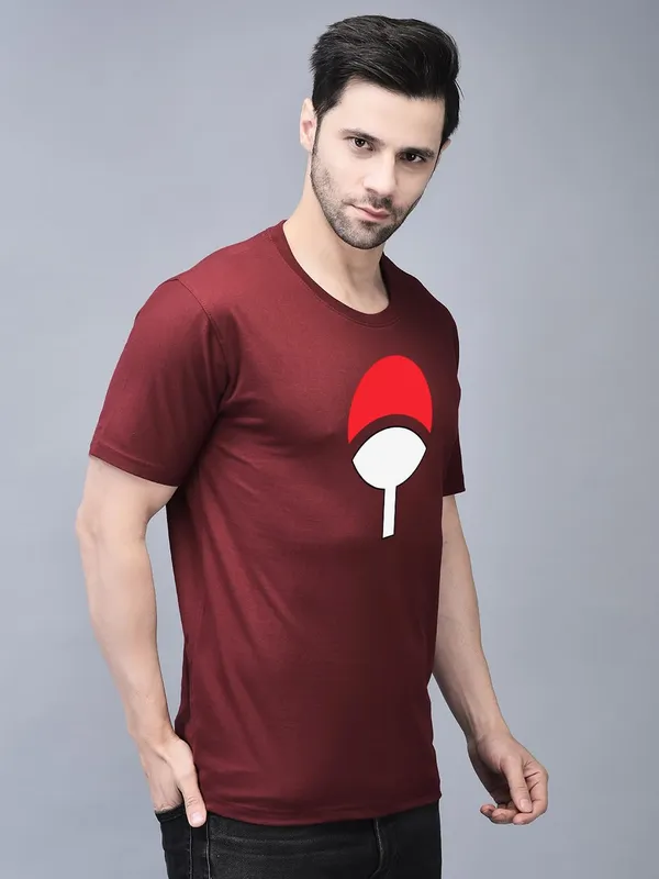 Red_Cotton_Printed_Crew_Neck_Half_Sleeve_T-Shirt_For_Men