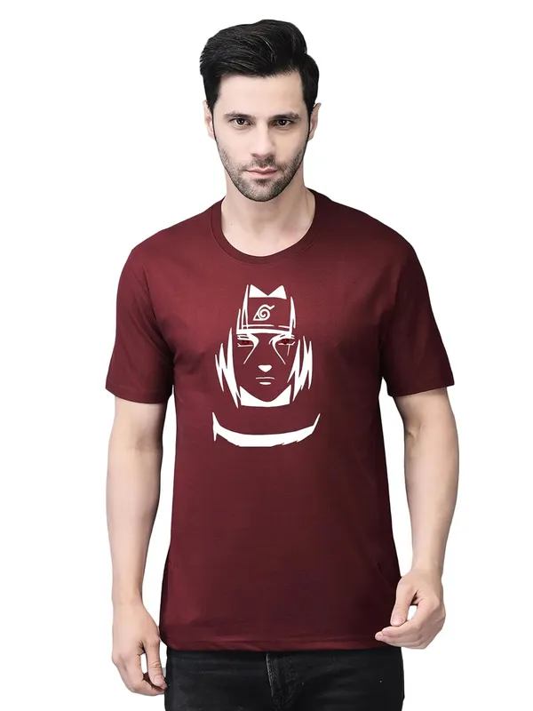 Maroon_Cotton_Printed_Crew_Neck_Half_Sleeve_T-Shirt_For_Men