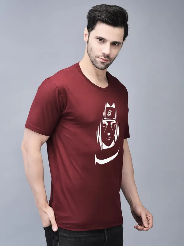 Maroon_Cotton_Printed_Crew_Neck_Half_Sleeve_T-Shirt_For_Men