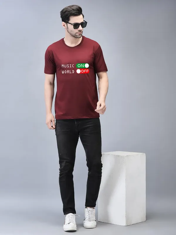 Maroon_Cotton_Printed_Crew_Neck_Half_Sleeve_T-Shirt_For_Men