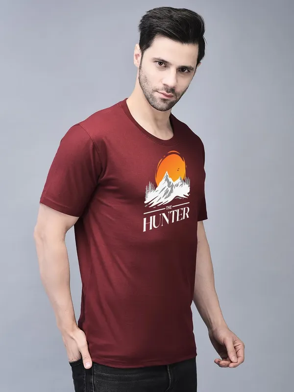 Maroon_Cotton_Printed_Crew_Neck_Half_Sleeve_T-Shirt_For_Men