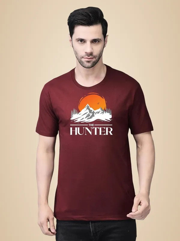Maroon_Cotton_Printed_Crew_Neck_Half_Sleeve_T-Shirt_For_Men