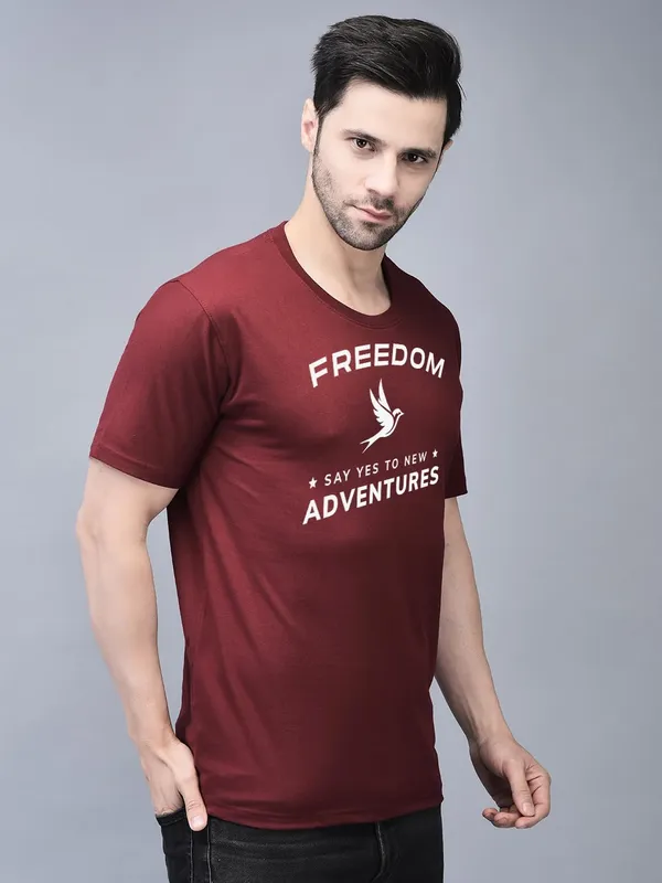 Red_Cotton_Printed_Crew_Neck_Half_Sleeve_T-Shirt_For_Men
