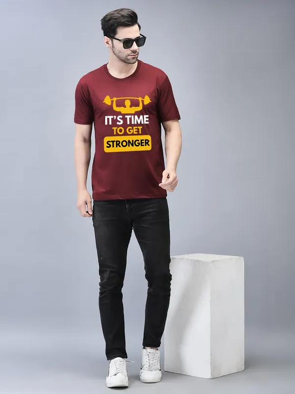 Red_Cotton_Printed_Crew_Neck_Half_Sleeve_T-Shirt_For_Men