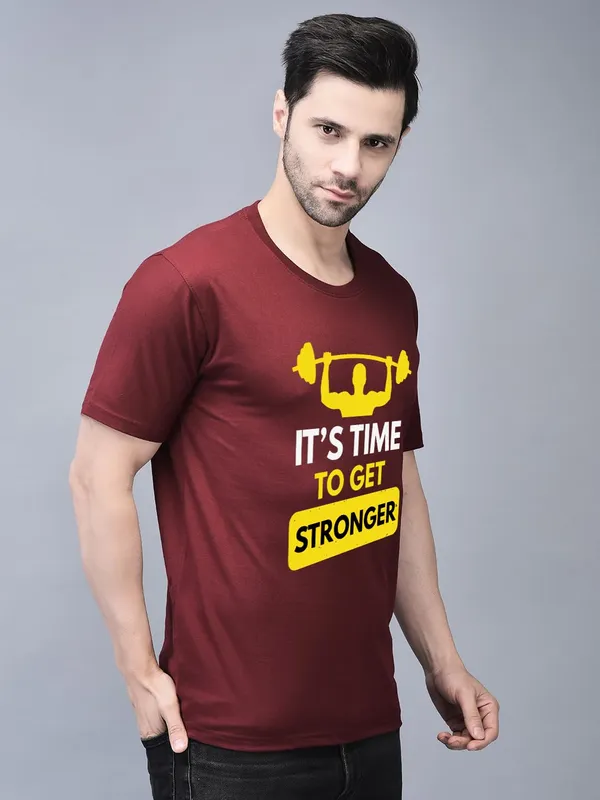 Red_Cotton_Printed_Crew_Neck_Half_Sleeve_T-Shirt_For_Men