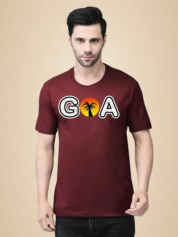 Maroon_Cotton_Printed_Crew_Neck_Half_Sleeve_T-Shirt_For_Men