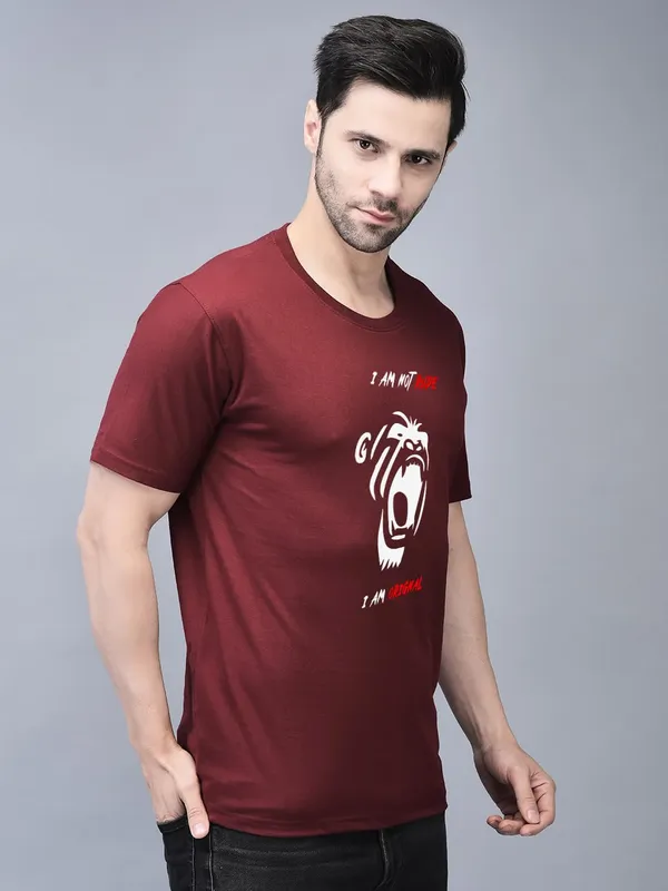 Maroon_Cotton_Printed_Crew_Neck_Half_Sleeve_T-Shirt_For_Men