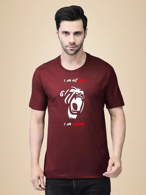Maroon_Cotton_Printed_Crew_Neck_Half_Sleeve_T-Shirt_For_Men