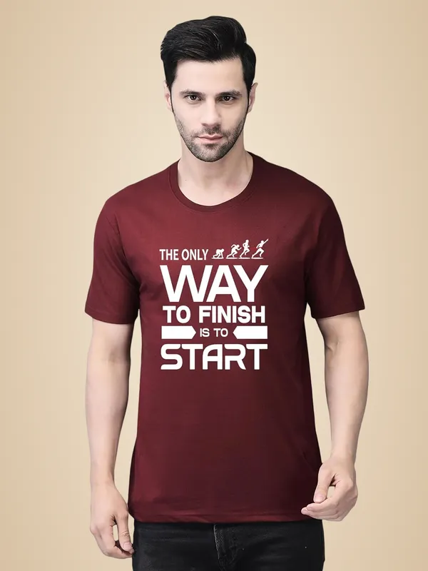 Maroon_Cotton_Printed_Crew_Neck_Half_Sleeve_T-Shirt_For_Men