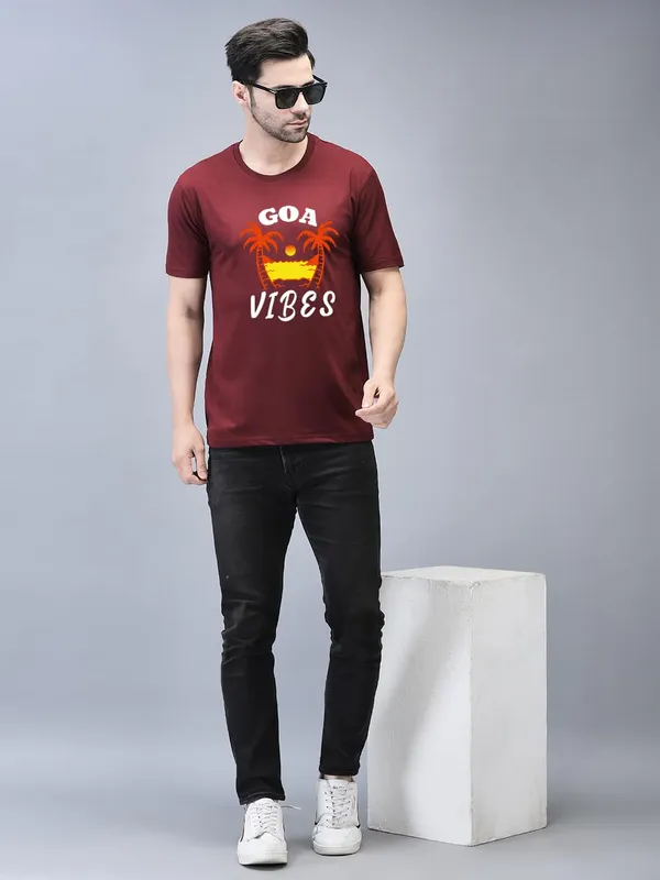 Maroon_Cotton_Printed_Crew_Neck_Half_Sleeve_T-Shirt_For_Men