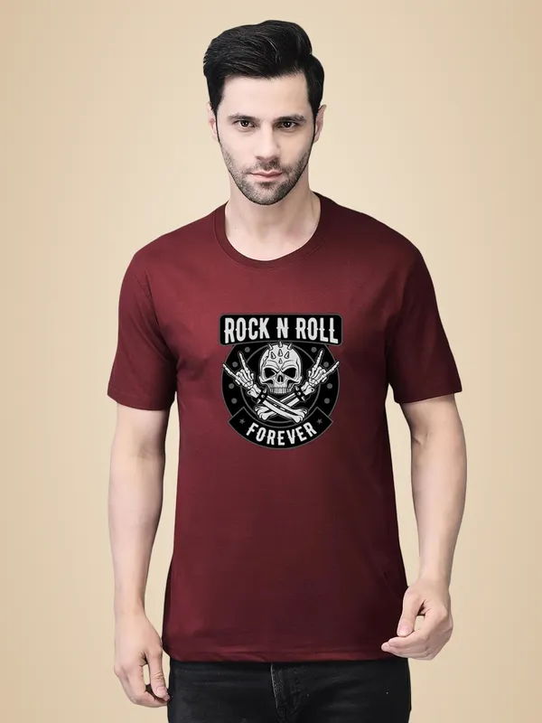 Maroon_Cotton_Printed_Crew_Neck_Half_Sleeve_T-Shirt_For_Men