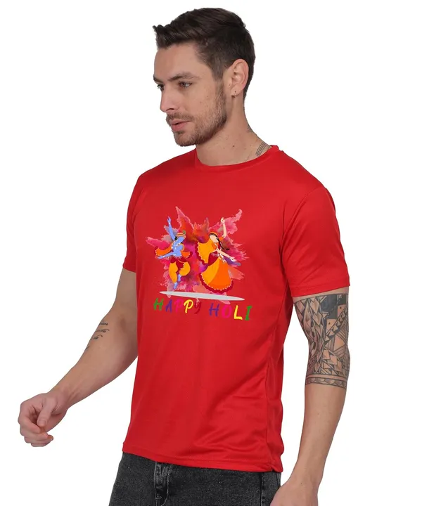 Red_Cotton_Printed_Crew_Neck_Half_Sleeve_T-Shirt_For_Men