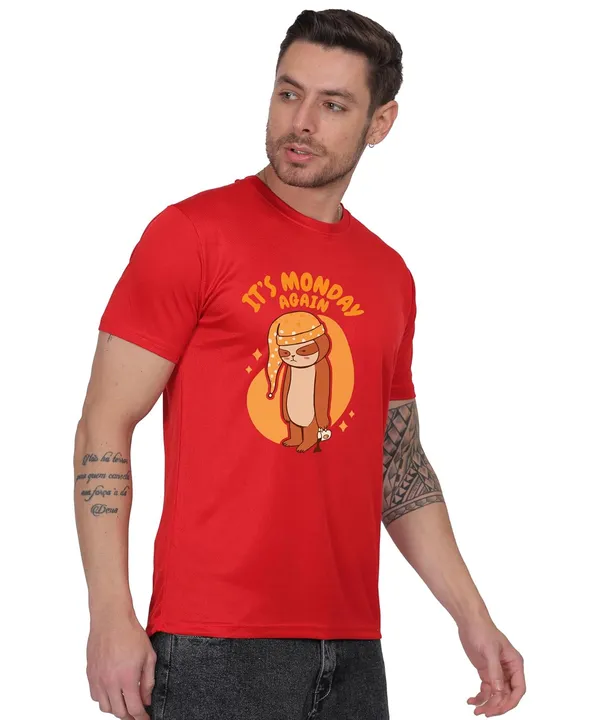 Red_Cotton_Printed_Crew_Neck_Half_Sleeve_T-Shirt_For_Men