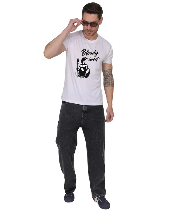 White_Cotton_Printed_Crew_Neck_Half_Sleeve_T-Shirt_For_Men
