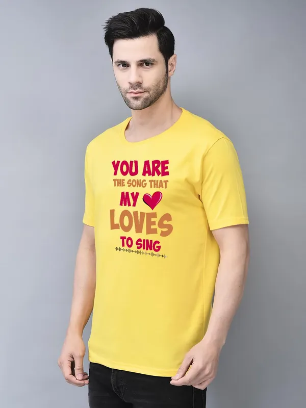 Yellow_Cotton_Printed_Crew_Neck_Half_Sleeve_T-Shirt_For_Men