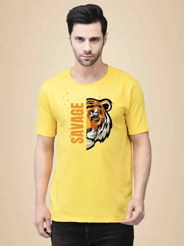 Yellow_Cotton_Printed_Crew_Neck_Half_Sleeve_T-Shirt_For_Men