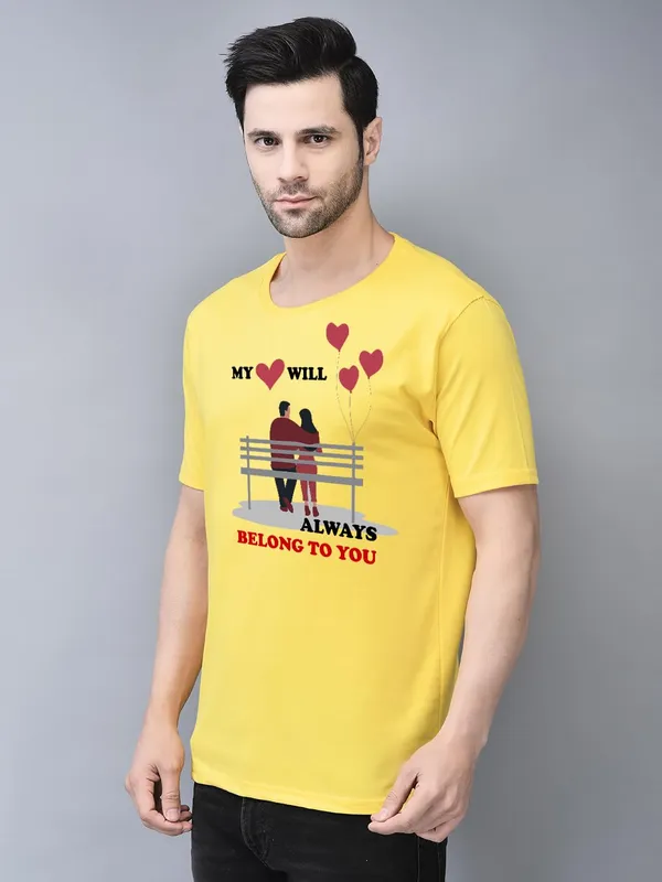 Yellow_Cotton_Printed_Crew_Neck_Half_Sleeve_T-Shirt_For_Men