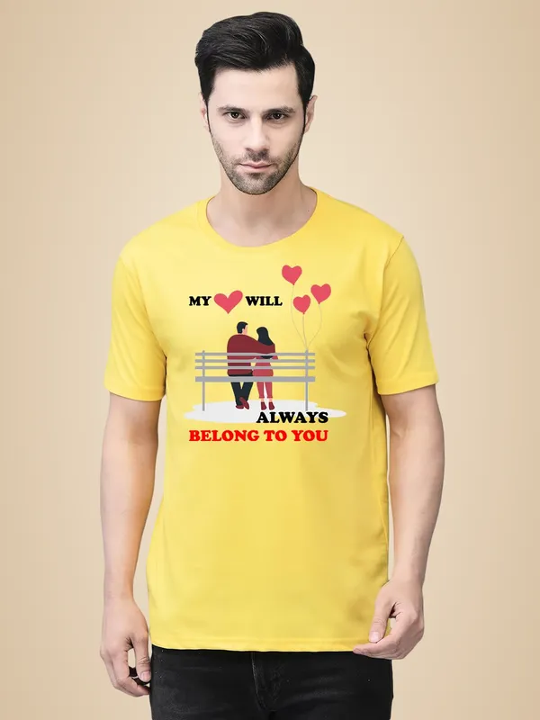 Yellow_Cotton_Printed_Crew_Neck_Half_Sleeve_T-Shirt_For_Men