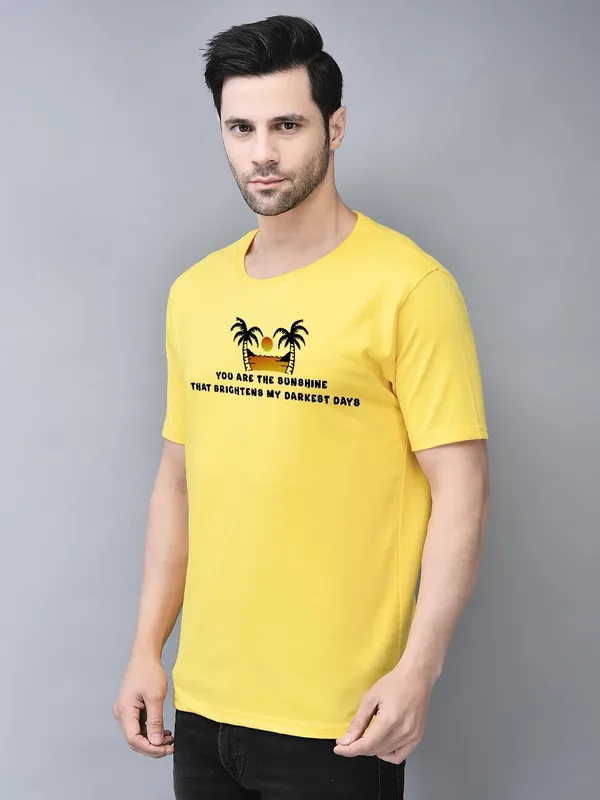 Yellow_Cotton_Printed_Crew_Neck_Half_Sleeve_T-Shirt_For_Men