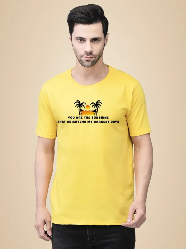 Yellow_Cotton_Printed_Crew_Neck_Half_Sleeve_T-Shirt_For_Men