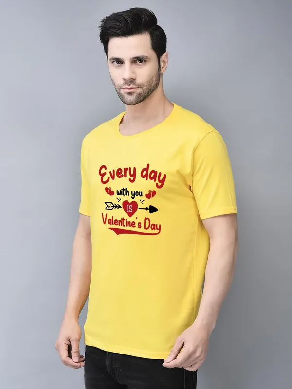 Yellow_Cotton_Printed_Crew_Neck_Half_Sleeve_T-Shirt_For_Men