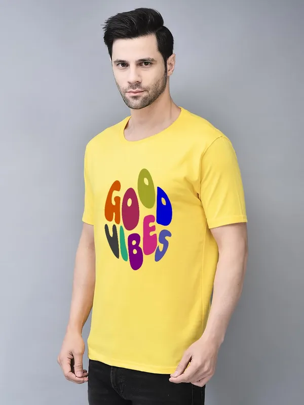 Yellow_Cotton_Printed_Crew_Neck_Half_Sleeve_T-Shirt_For_Men