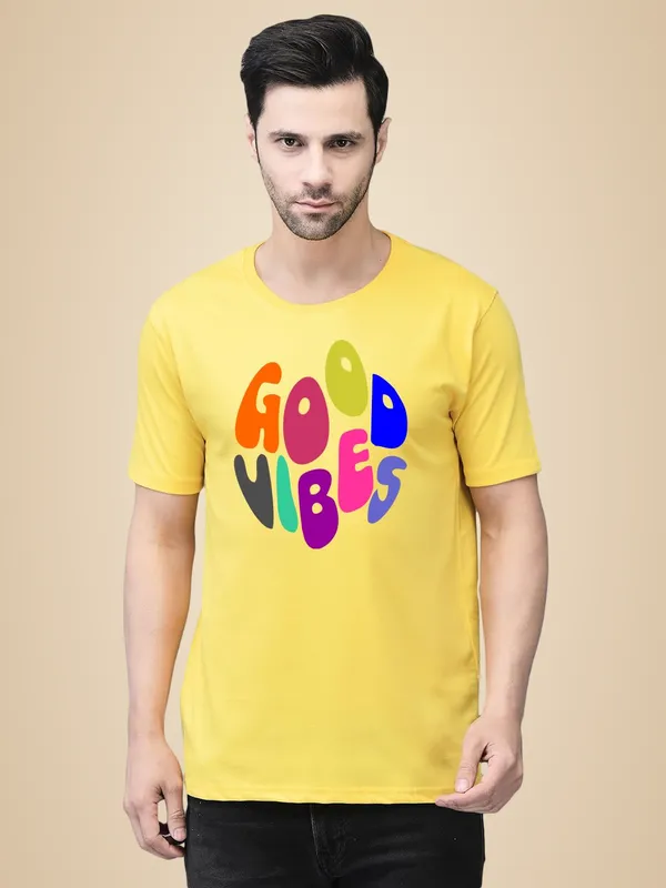 Yellow_Cotton_Printed_Crew_Neck_Half_Sleeve_T-Shirt_For_Men