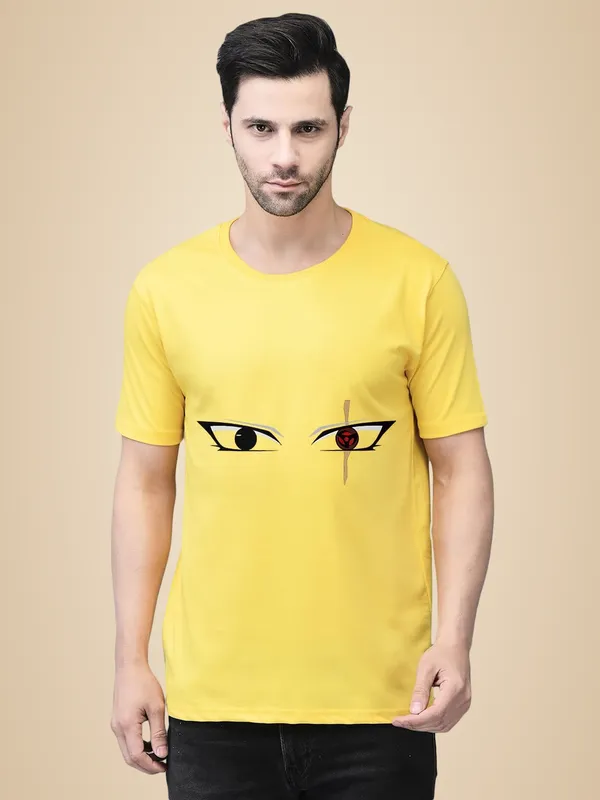 Yellow_Cotton_Printed_Crew_Neck_Half_Sleeve_T-Shirt_For_Men