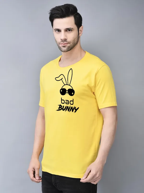 Yellow_Cotton_Printed_Crew_Neck_Half_Sleeve_T-Shirt_For_Men