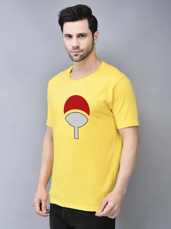 Yellow_Cotton_Printed_Crew_Neck_Half_Sleeve_T-Shirt_For_Men